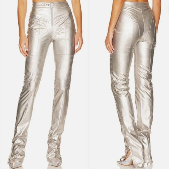 NWT H:ours Silver Nola Metallic Lined Women's Zippered Bottom Pants Size XXS ! - Picture 1 of 14